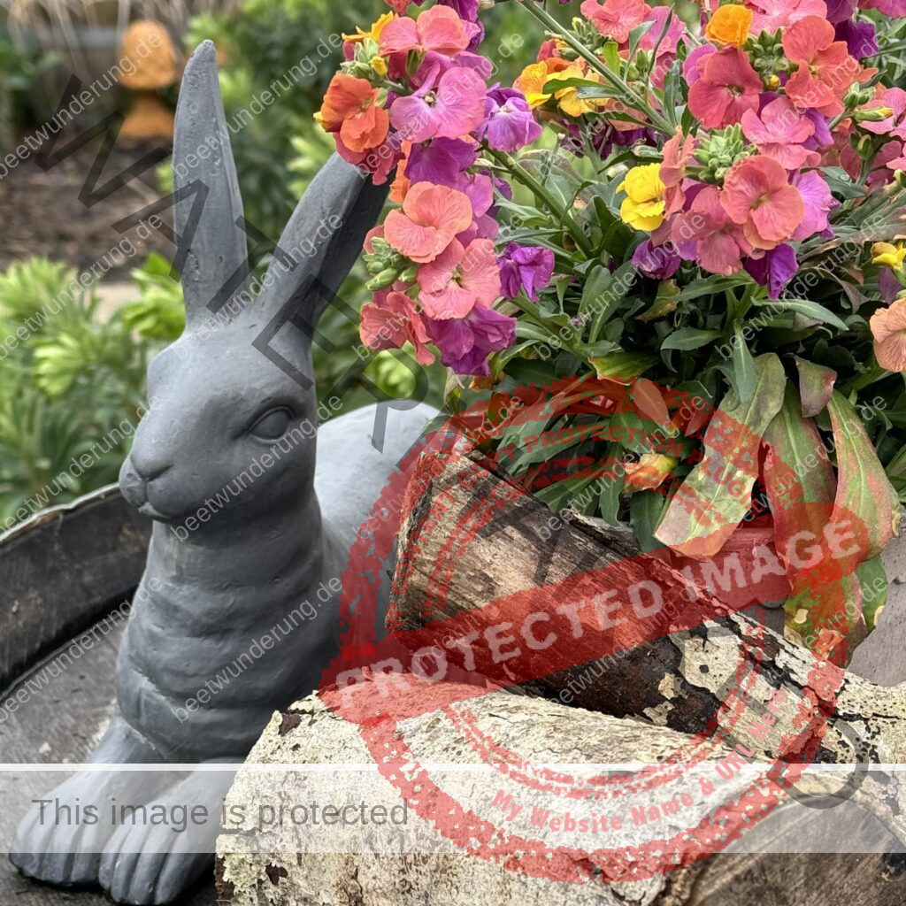 grauer Osterhase mit Goldlack in pink und orange